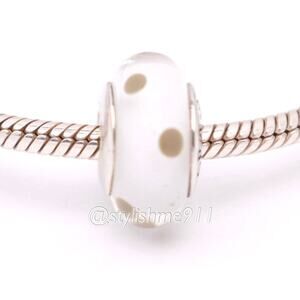 Authentic PANDORA  White/Beige Polka Dots Glass Murano - 790602